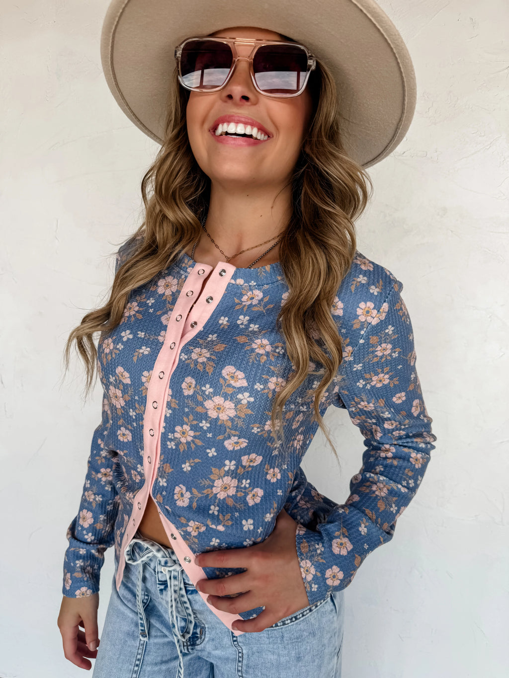 Mabel Snap Button Waffle Top