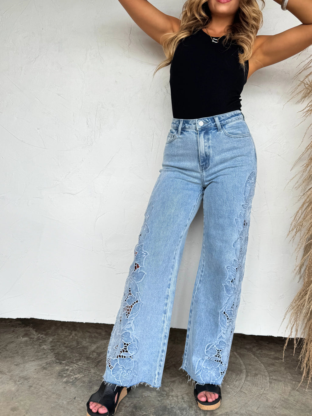 Floral Charm Wide Leg Jeans