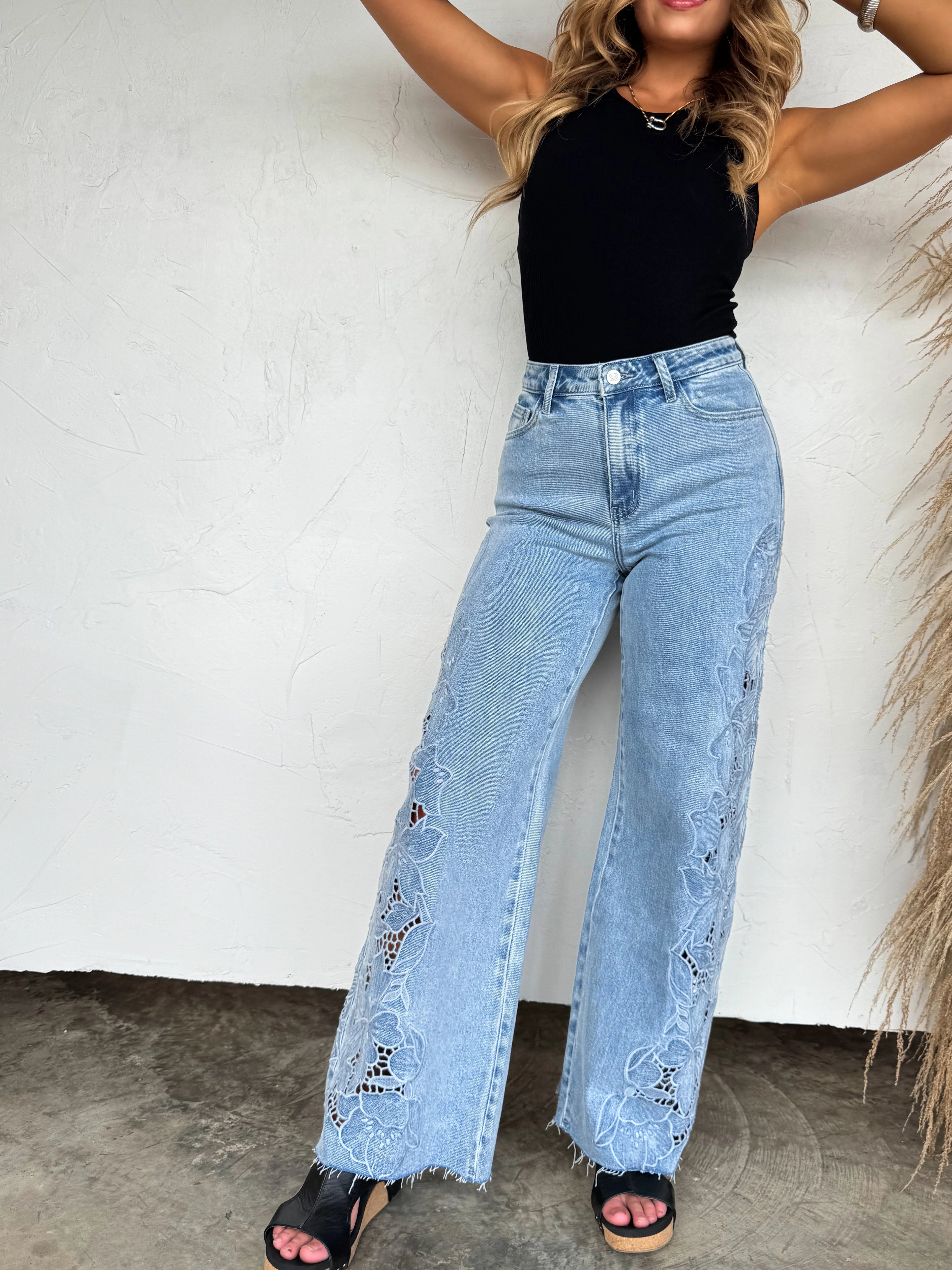 Floral Charm Wide Leg Jeans