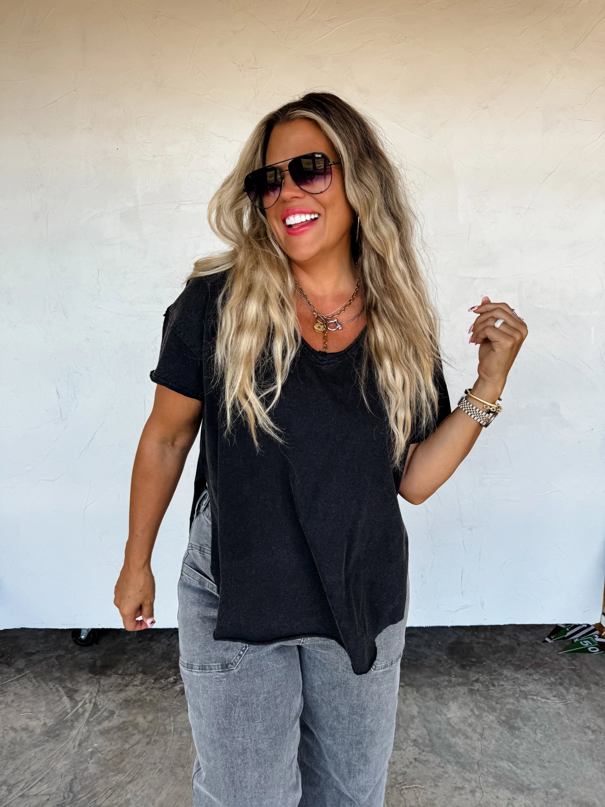 Joey V Neck Washed Cotton Boyfriend Tee