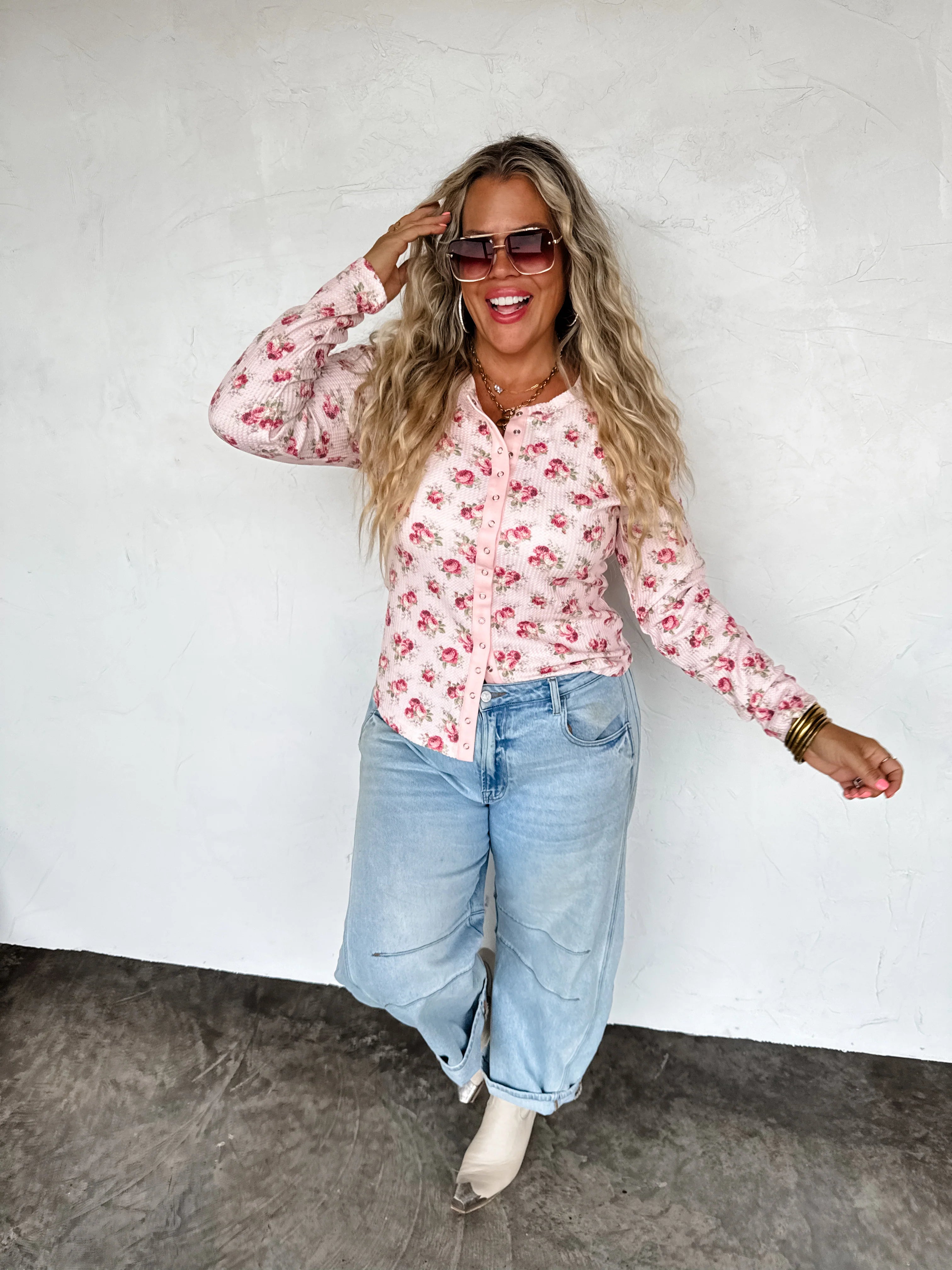 Mabel Snap Button Waffle Top