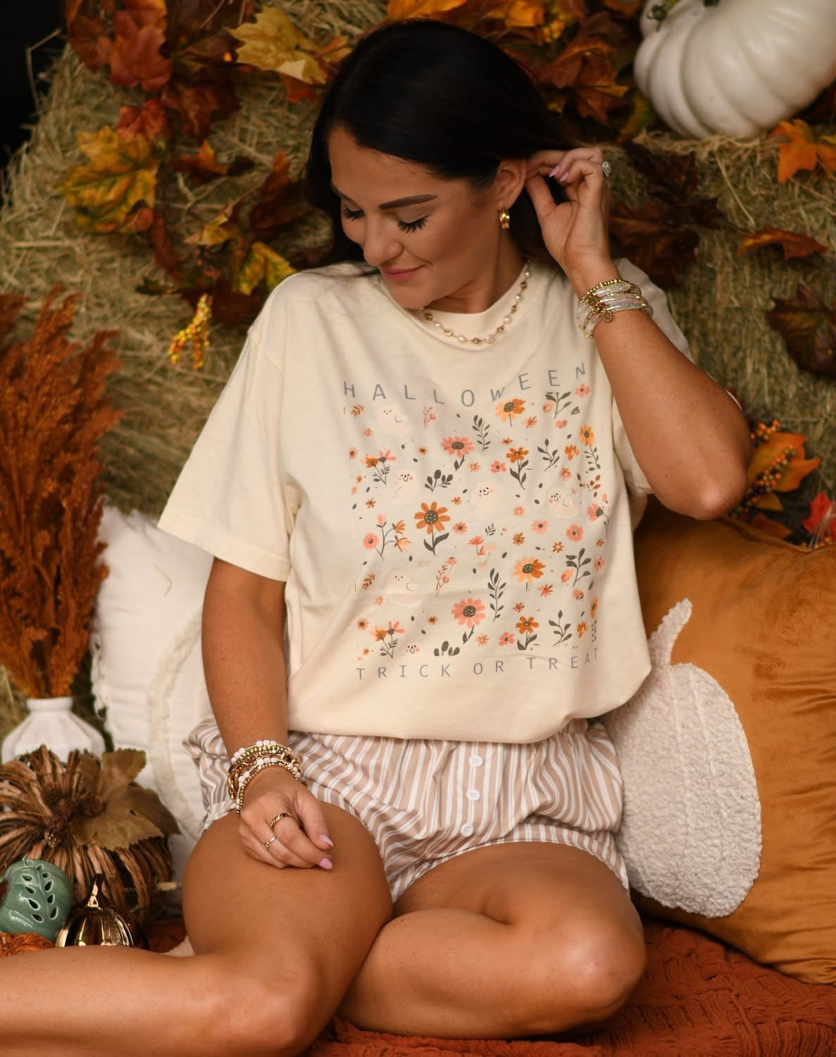 Trick Or Treat Ghost Florals Tee