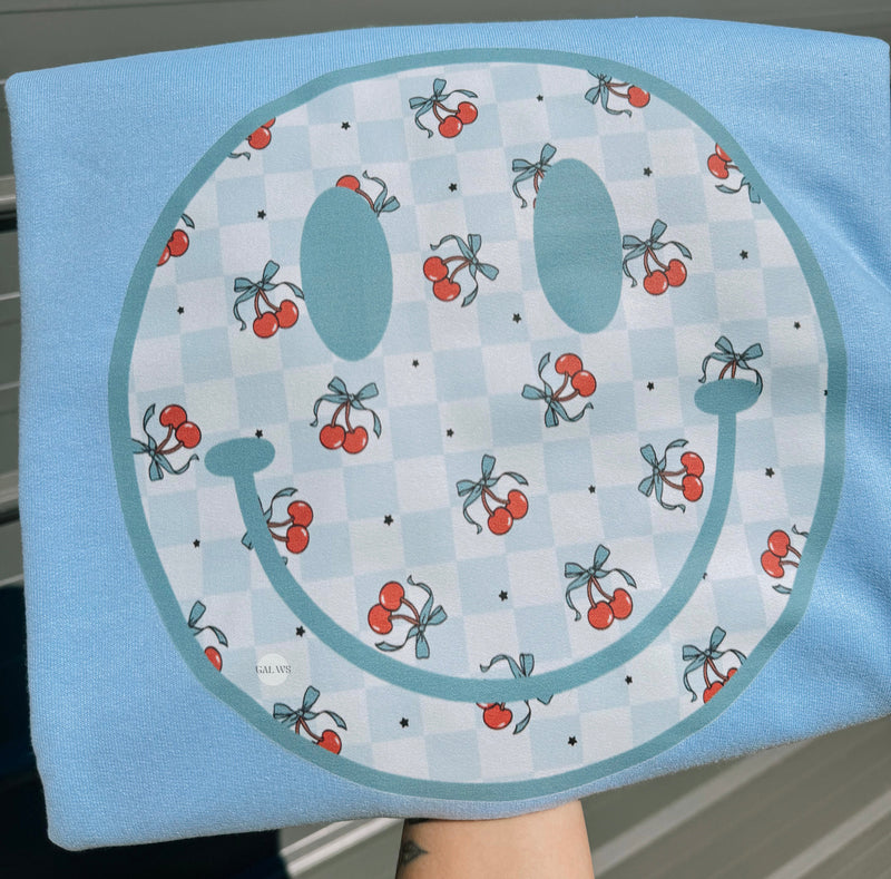 Checker & Cherry Smiley Face Tee