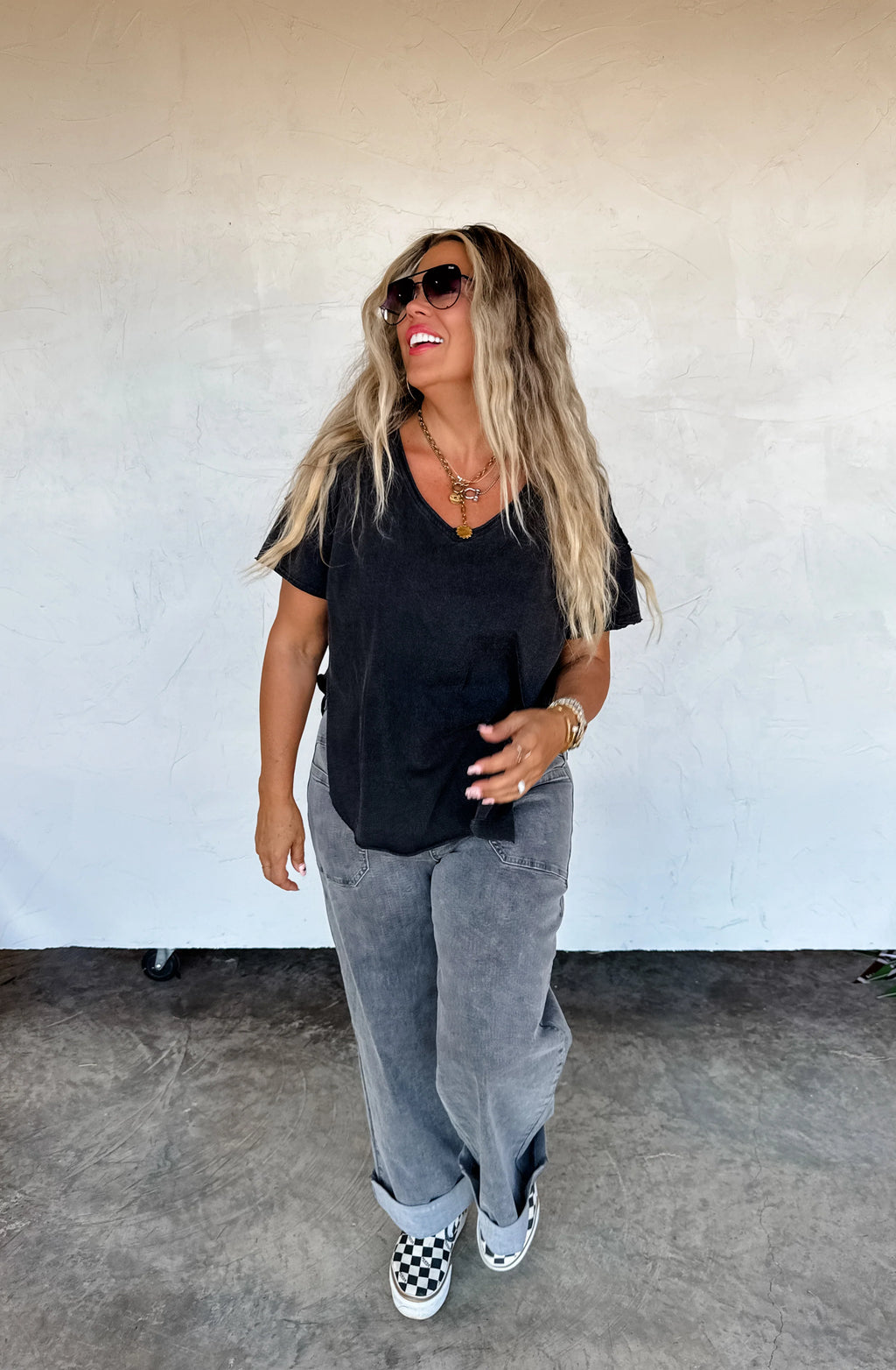Joey V Neck Washed Cotton Boyfriend Tee