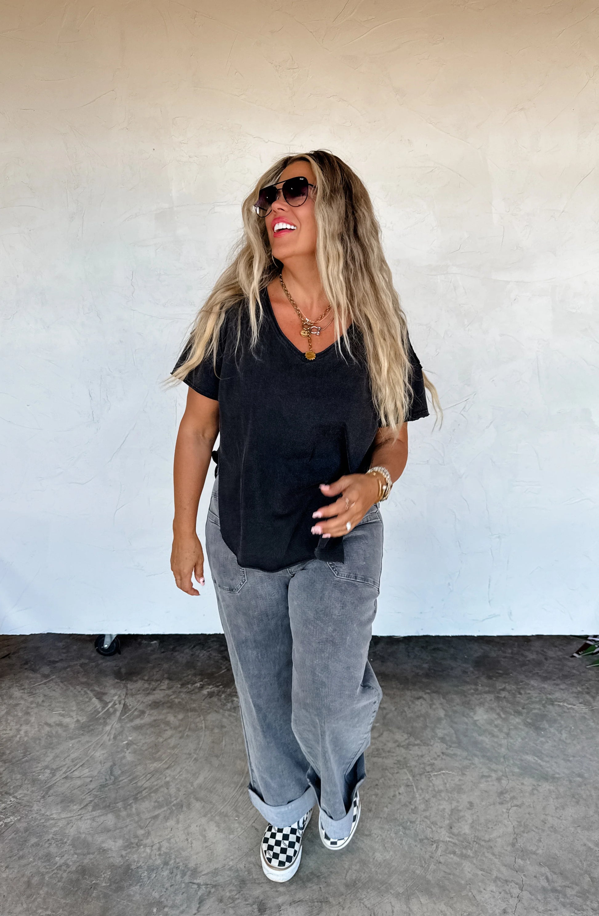 Joey V Neck Washed Cotton Boyfriend Tee