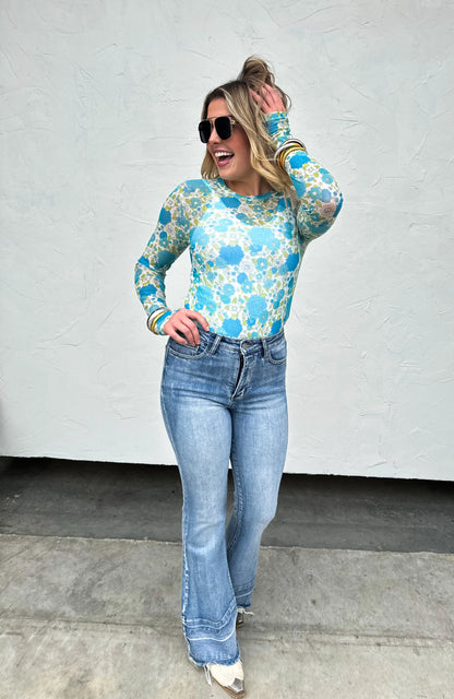 Vintage Floral Mesh Tops