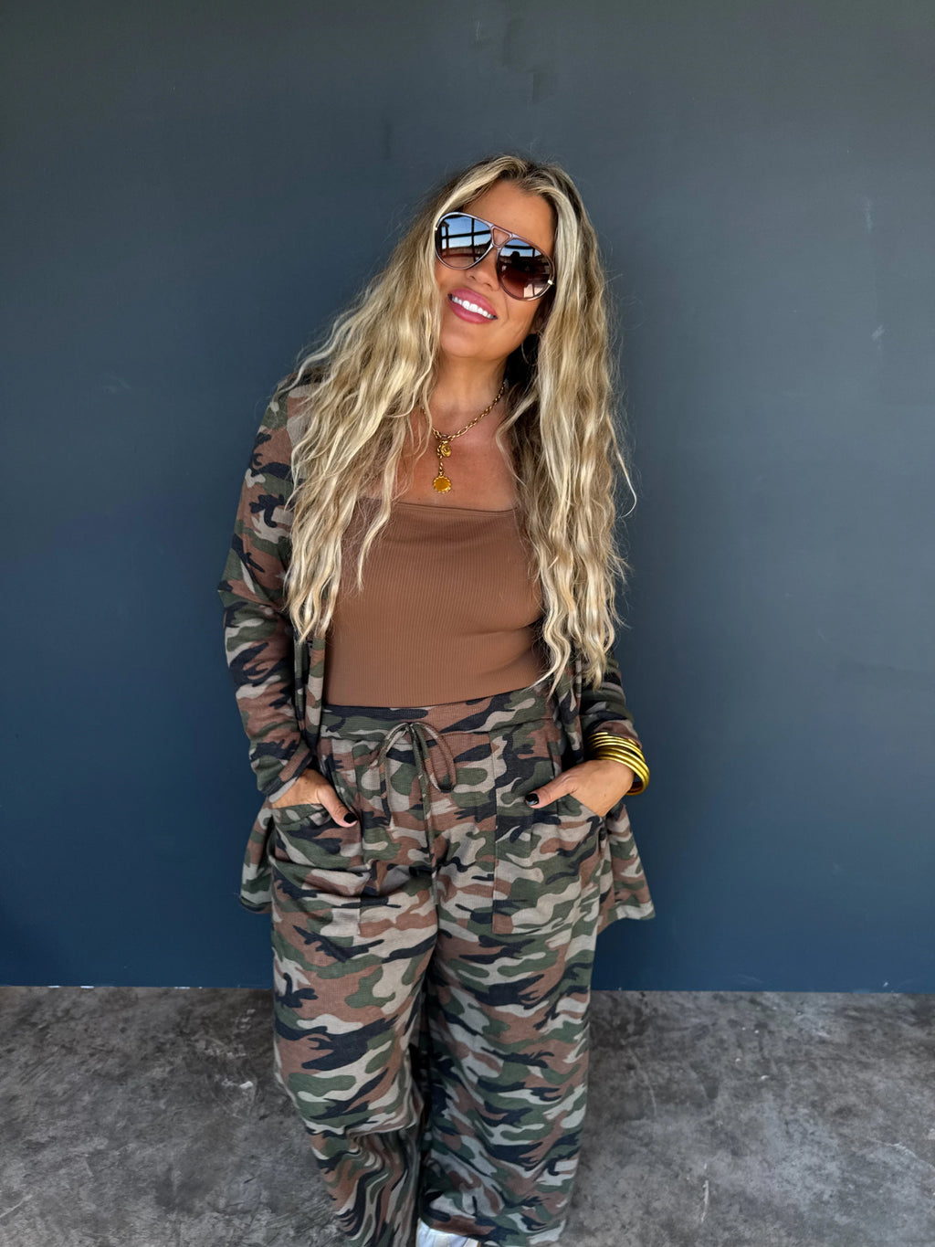 Reese Camo Waffle Cardigan