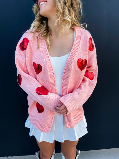 Be Mine Sequin Heart Cardigan