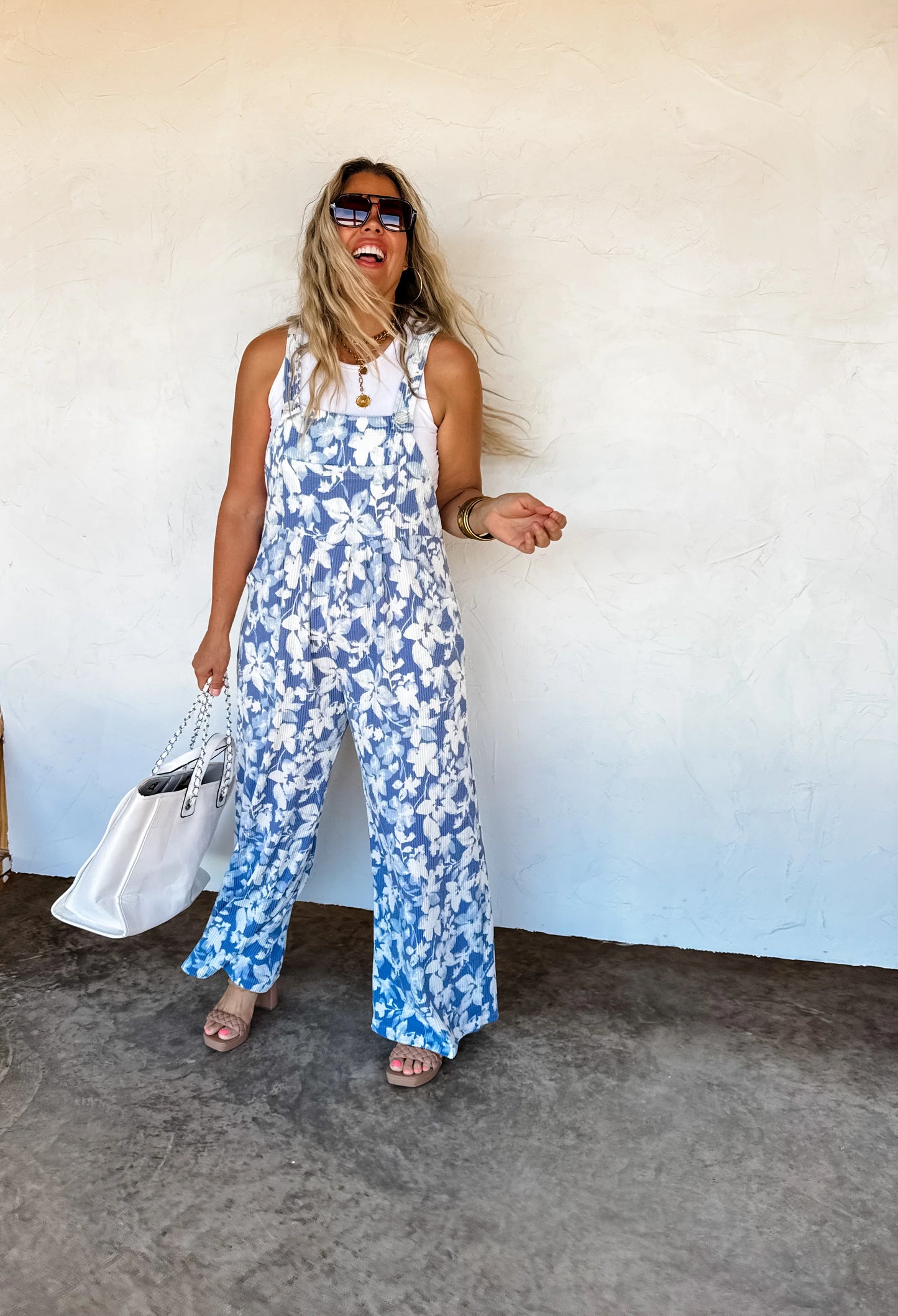 Floral Karli Ribbed Overalls