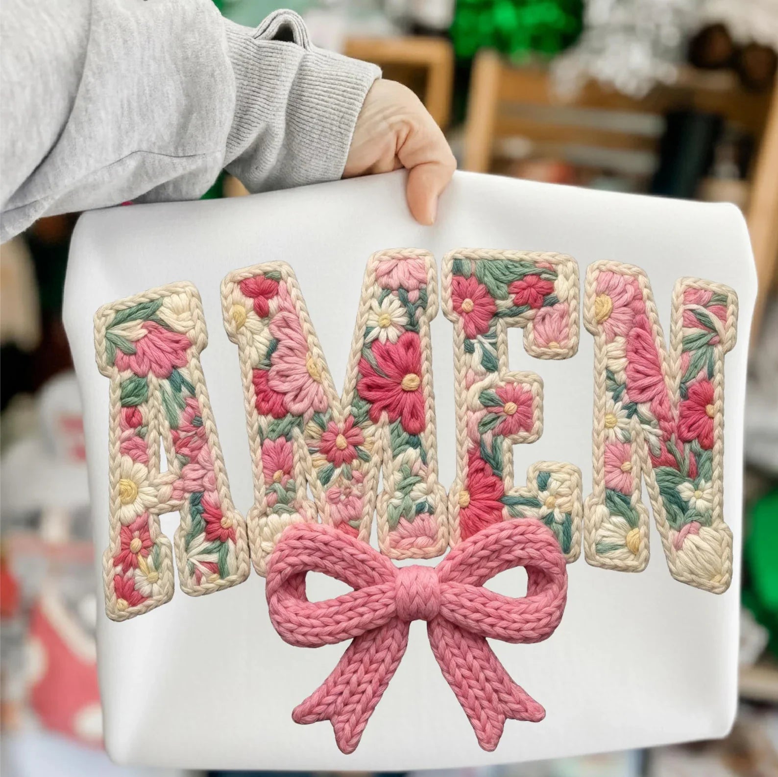 White Amen in Stitches Graphic Tee & Sweatshirt