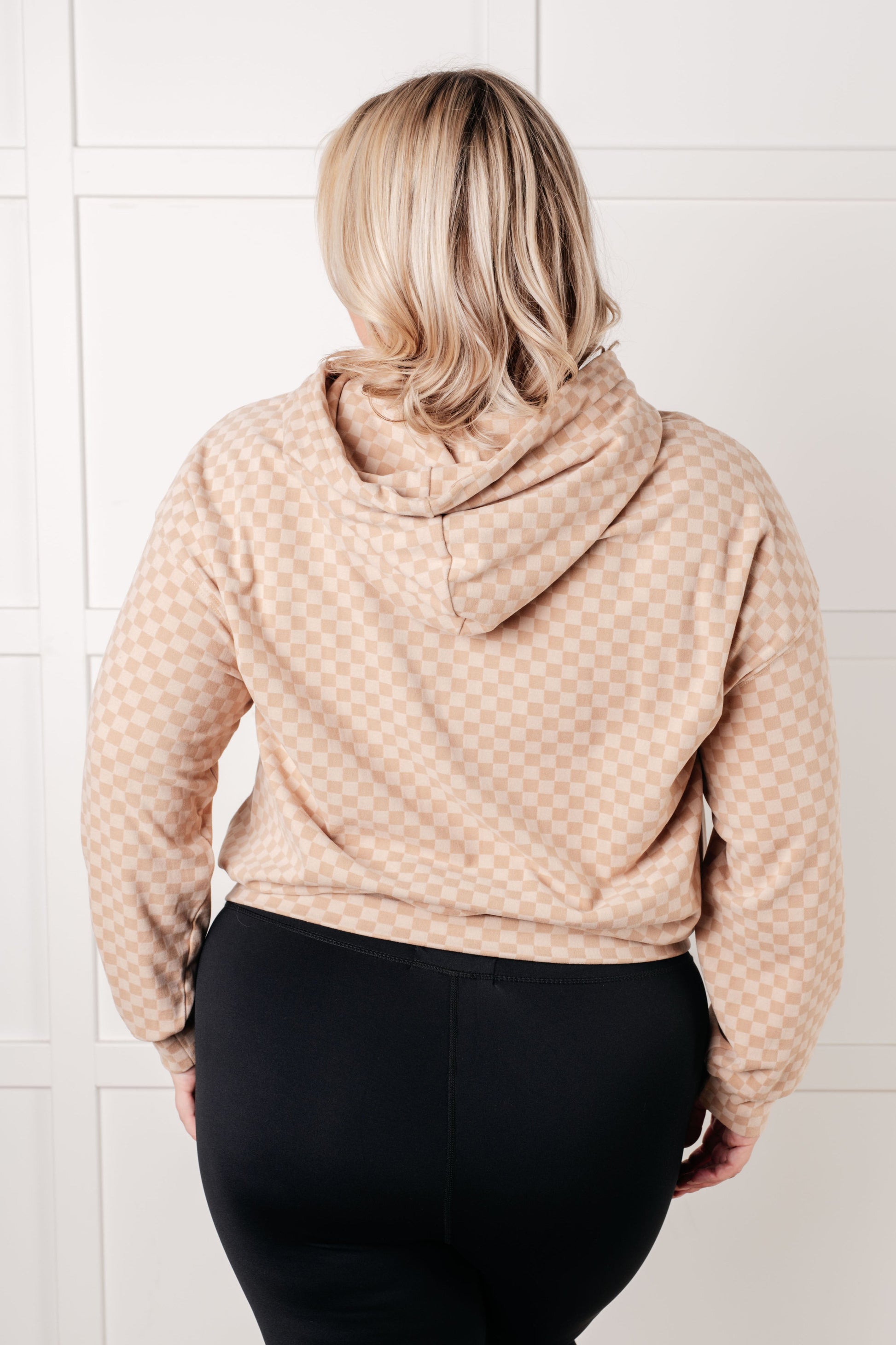 Ask Me Out Checkered Hoodie in Beige