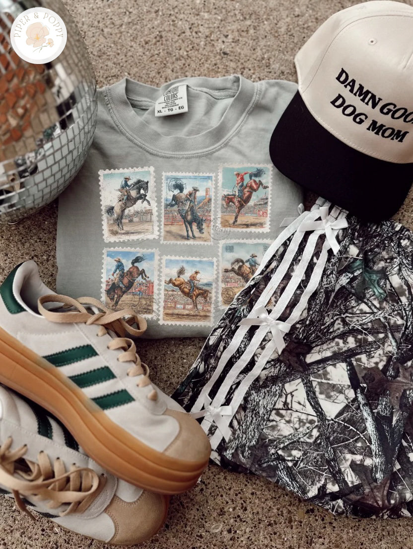 Cowboy Vintage Western Stamps Tee or Crew