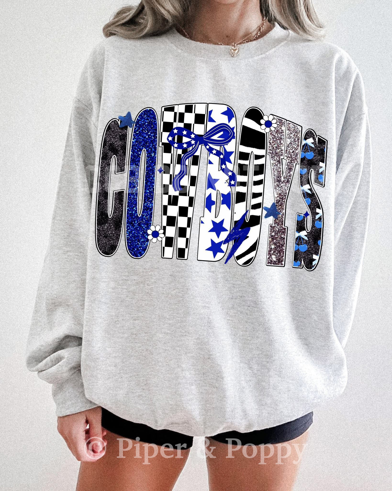 Cowboys Glitzy Tee or Crew