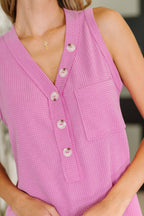 Buttoned Up Buttercup Sleeveless Top in Magenta Glow