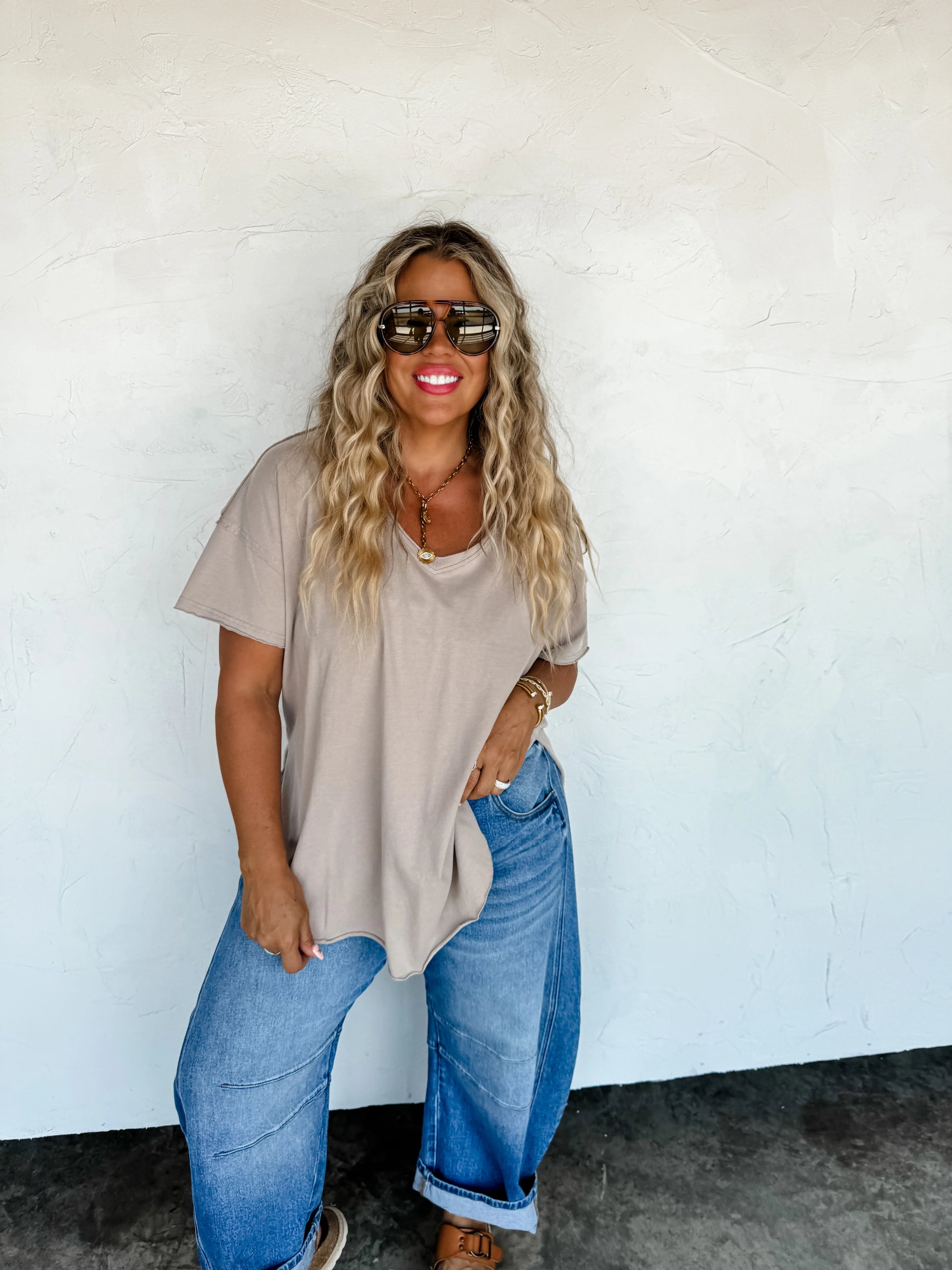 Joey V Neck Washed Cotton Boyfriend Tee
