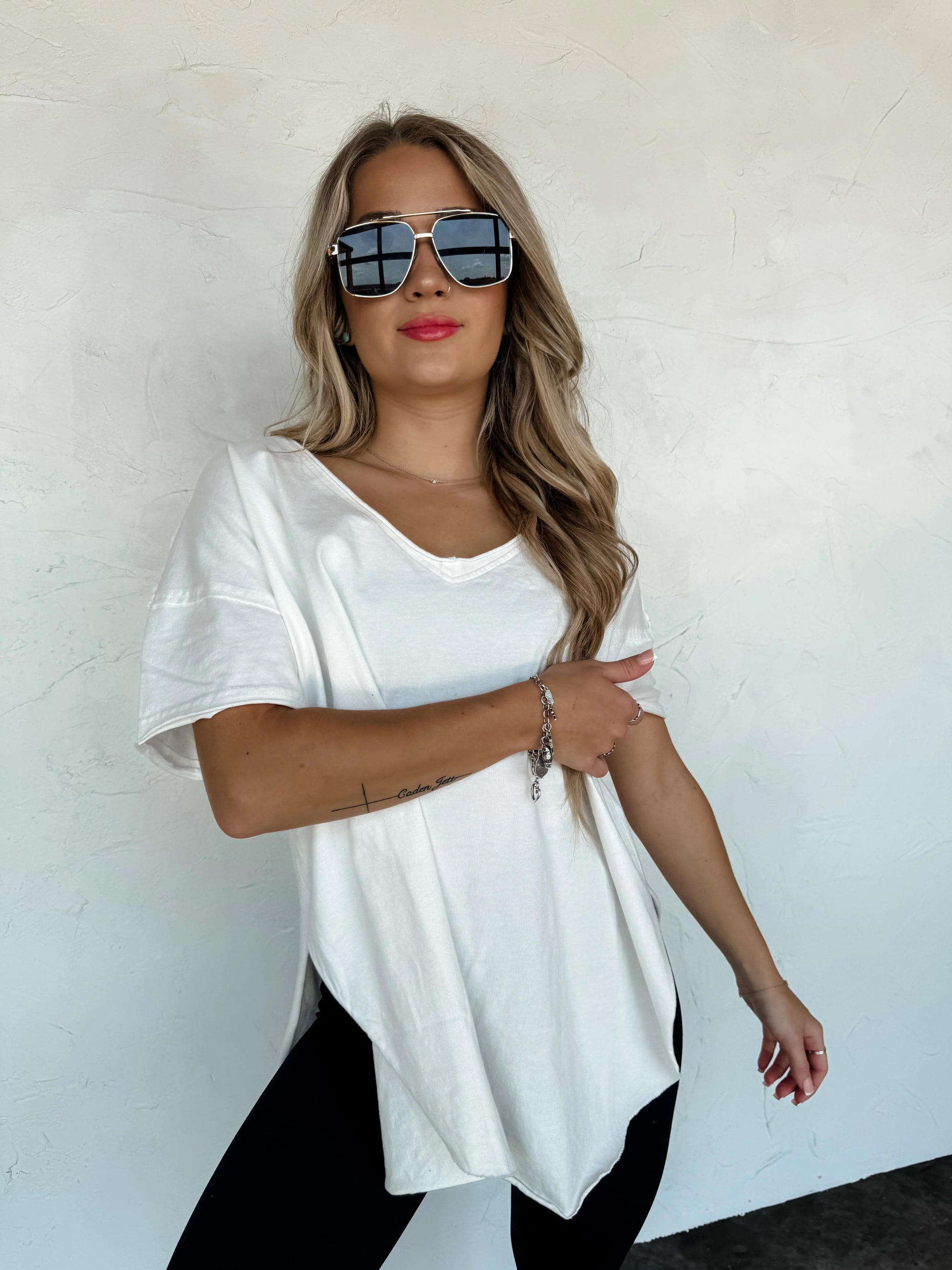 Joey V Neck Washed Cotton Boyfriend Tee