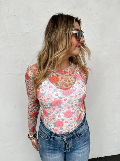 Vintage Floral Mesh Tops