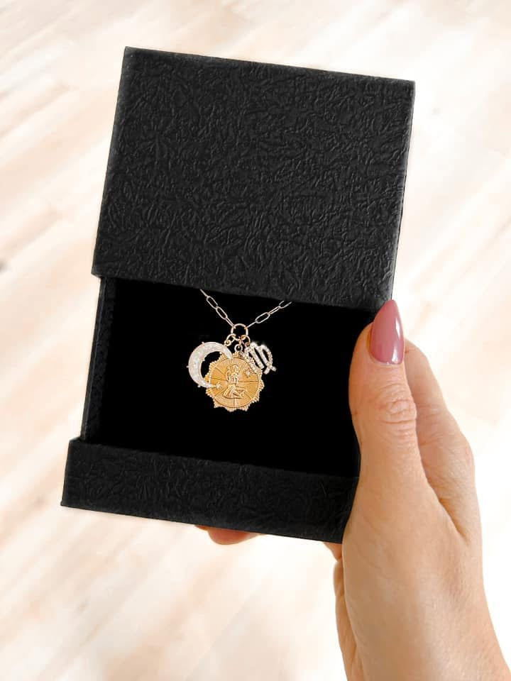 Zodiac & Moon Cubic Zirconia Pendant Charm Necklace