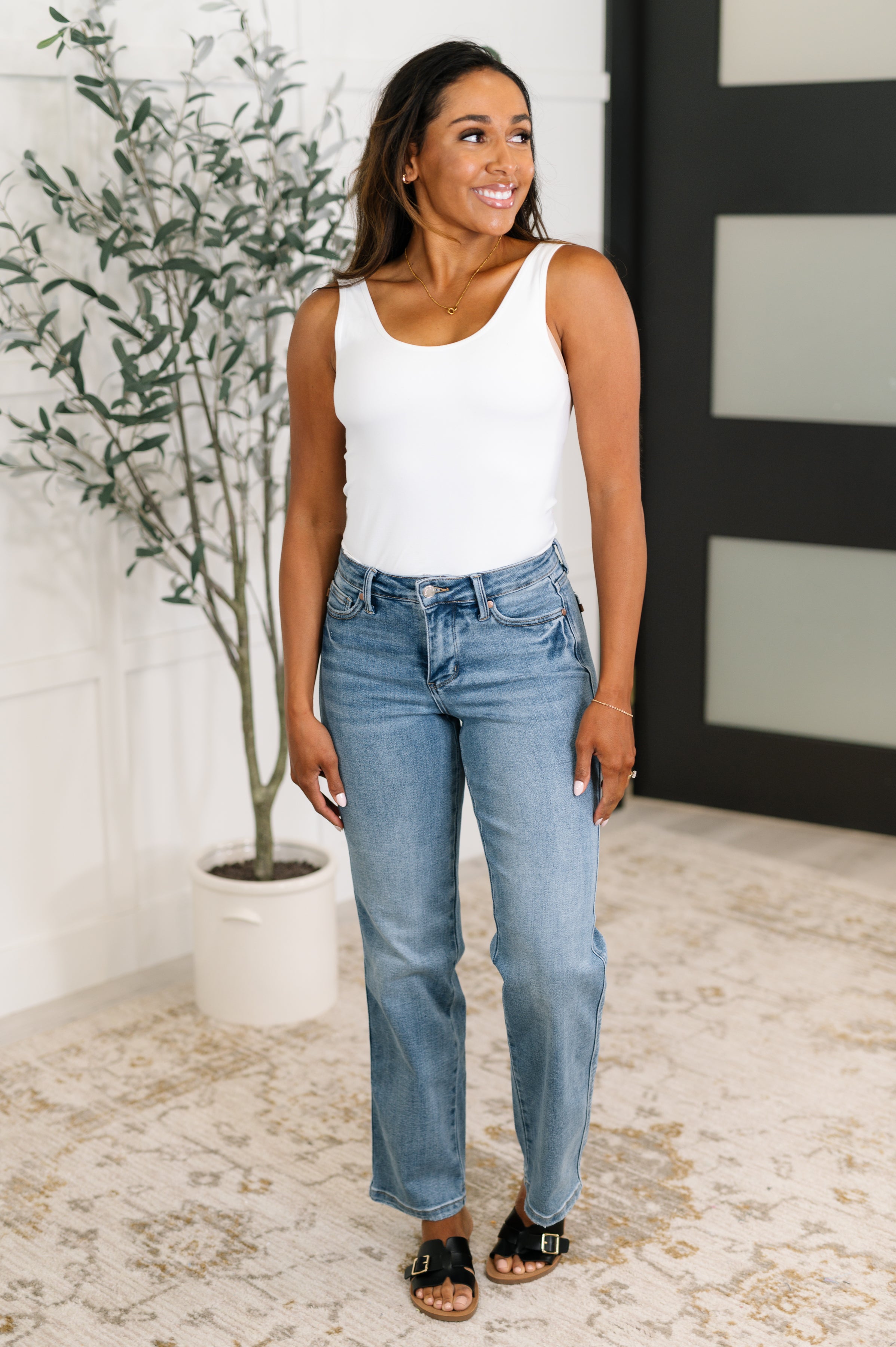 Corrine Mid Rise Control Top Vintage Straight Jeans