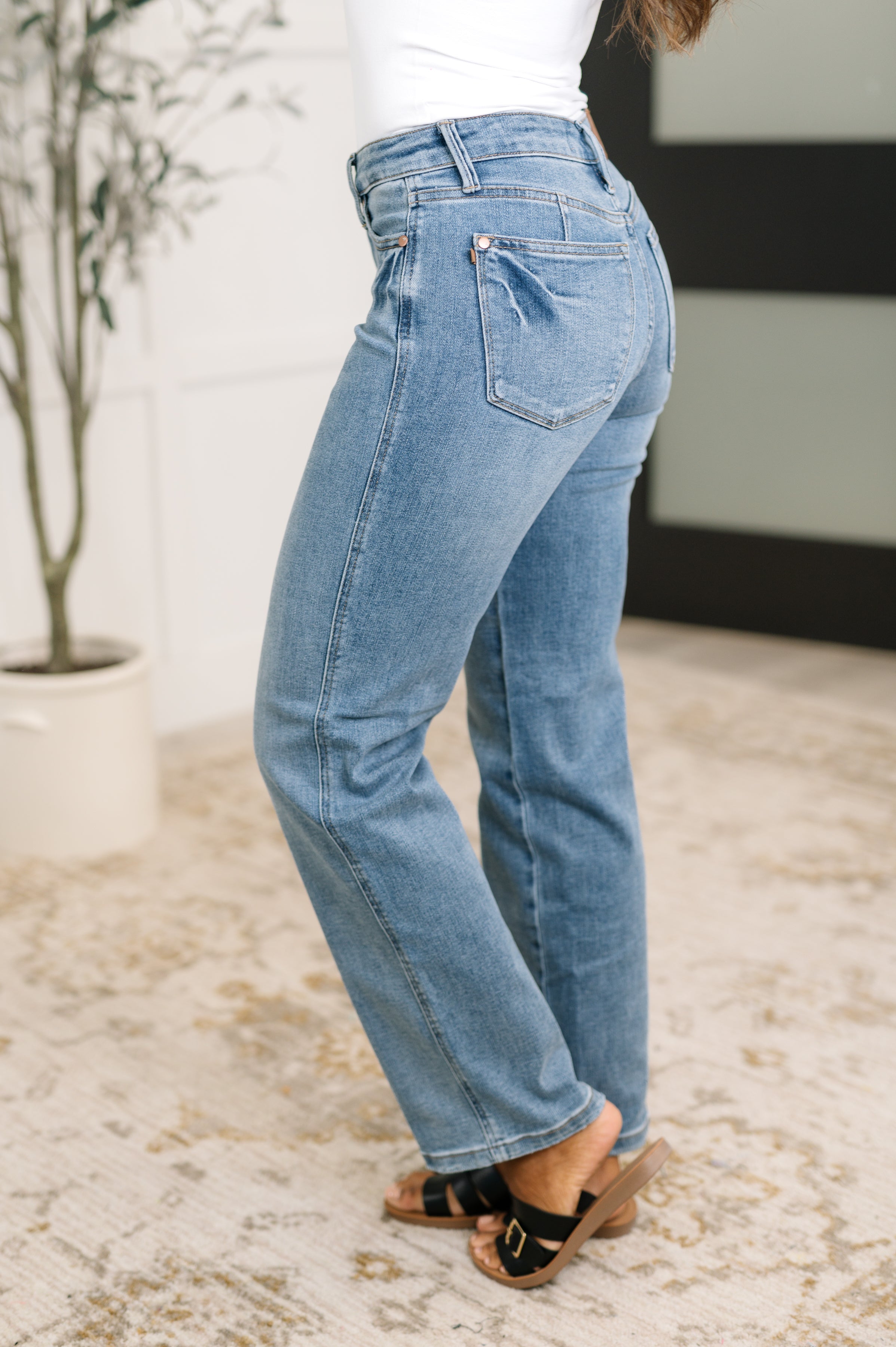 Corrine Mid Rise Control Top Vintage Straight Jeans
