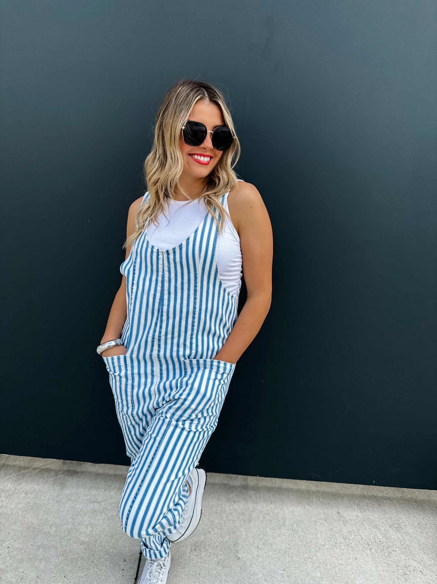 Blue Stripe Britte Romper Overalls