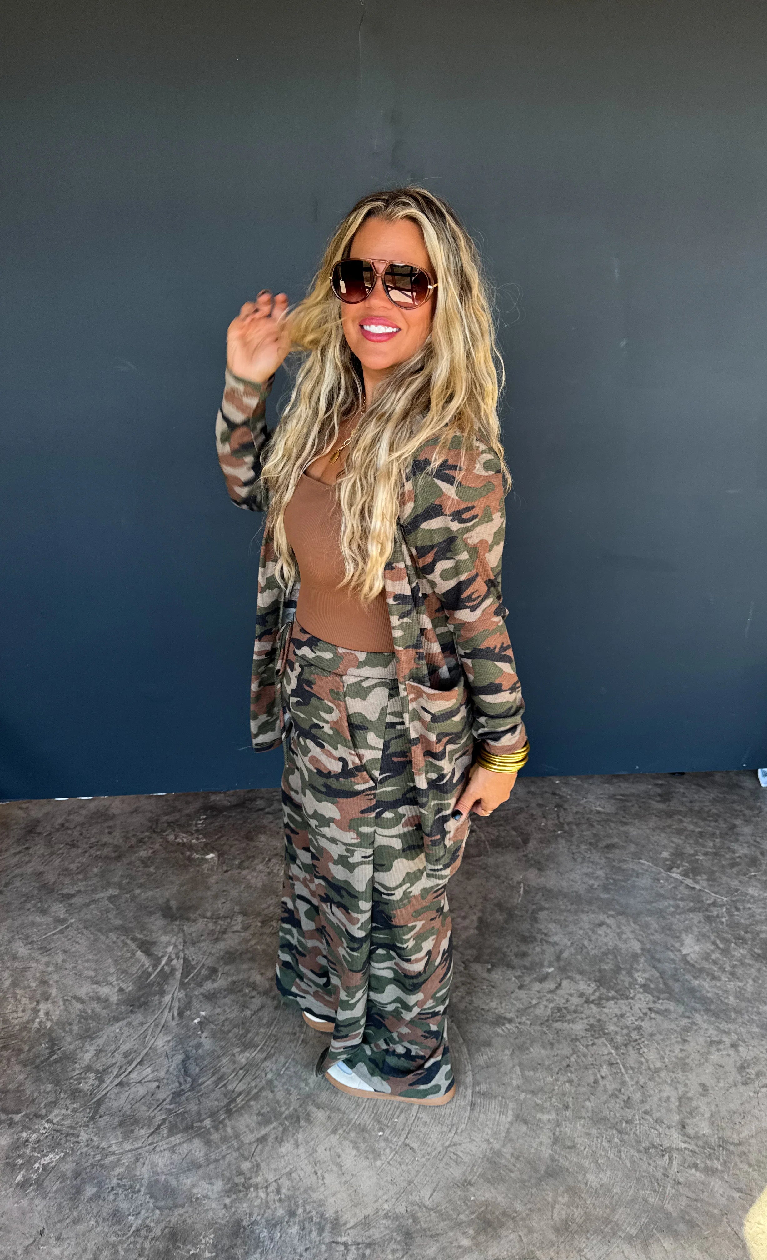 Reese Camo Waffle Cardigan