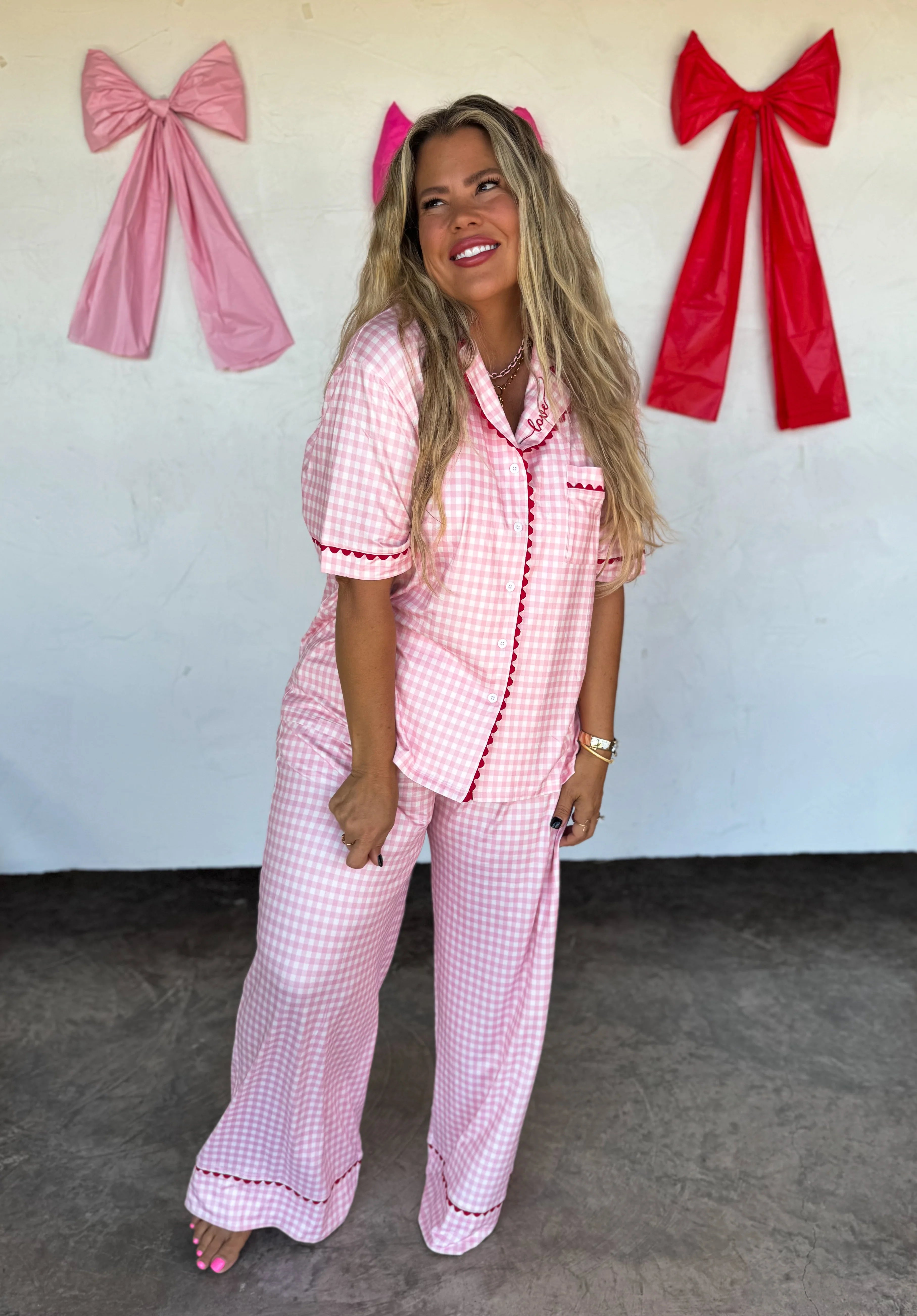 Pink Gingham Luxe Pj Set