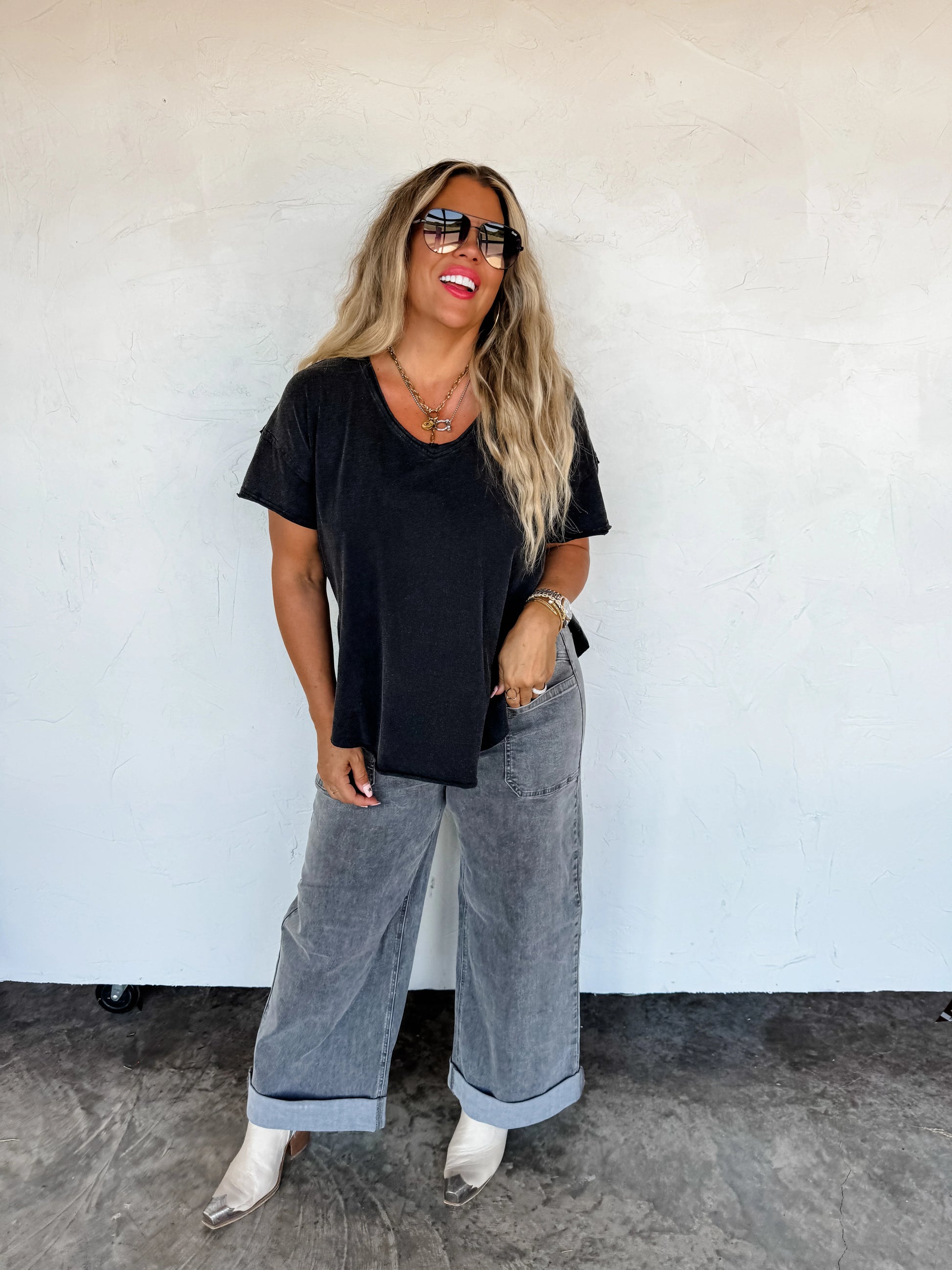 Joey V Neck Washed Cotton Boyfriend Tee