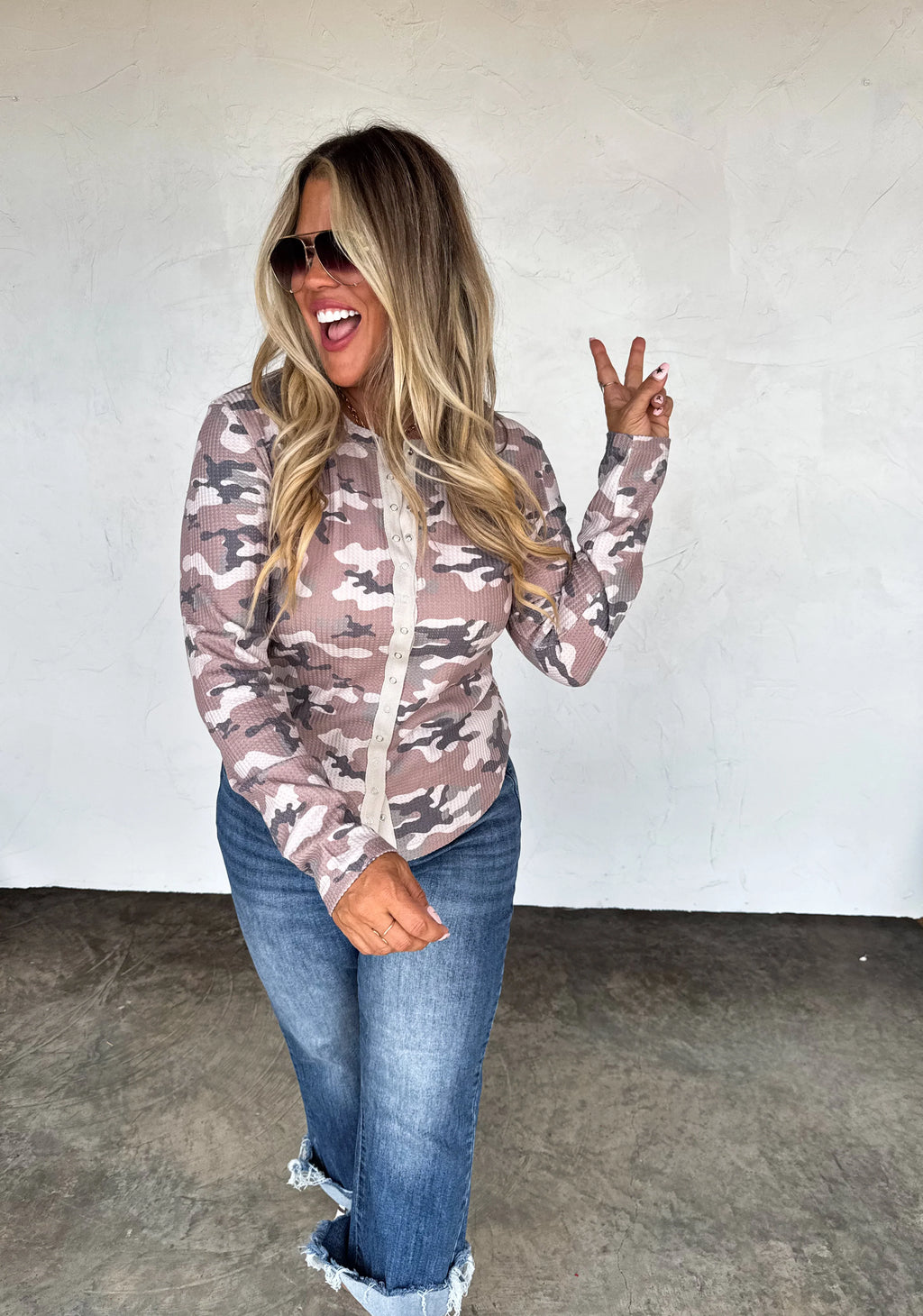 Mabel Snap Button Waffle Top