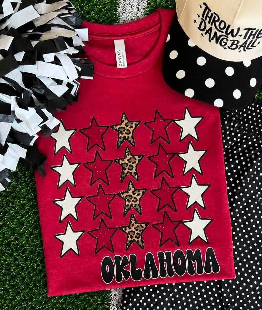 Oklahoma Crimson Leopard Stars Tee