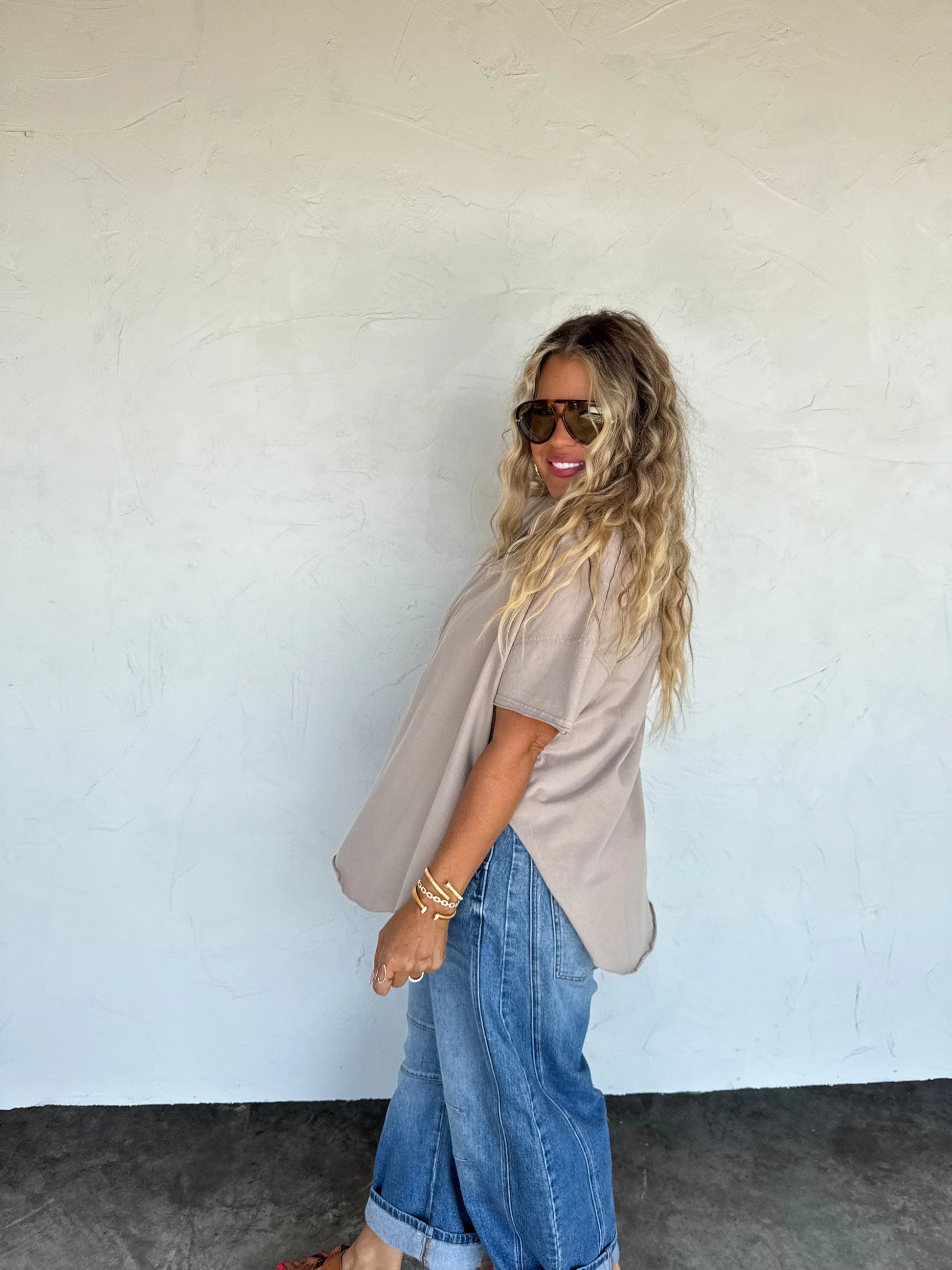 Joey V Neck Washed Cotton Boyfriend Tee