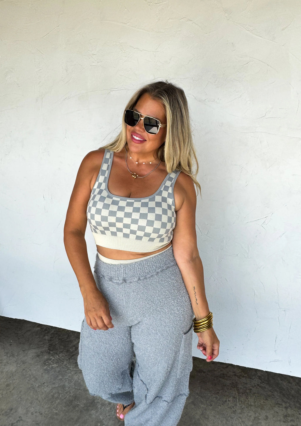Checker Bra & Biker Short Set