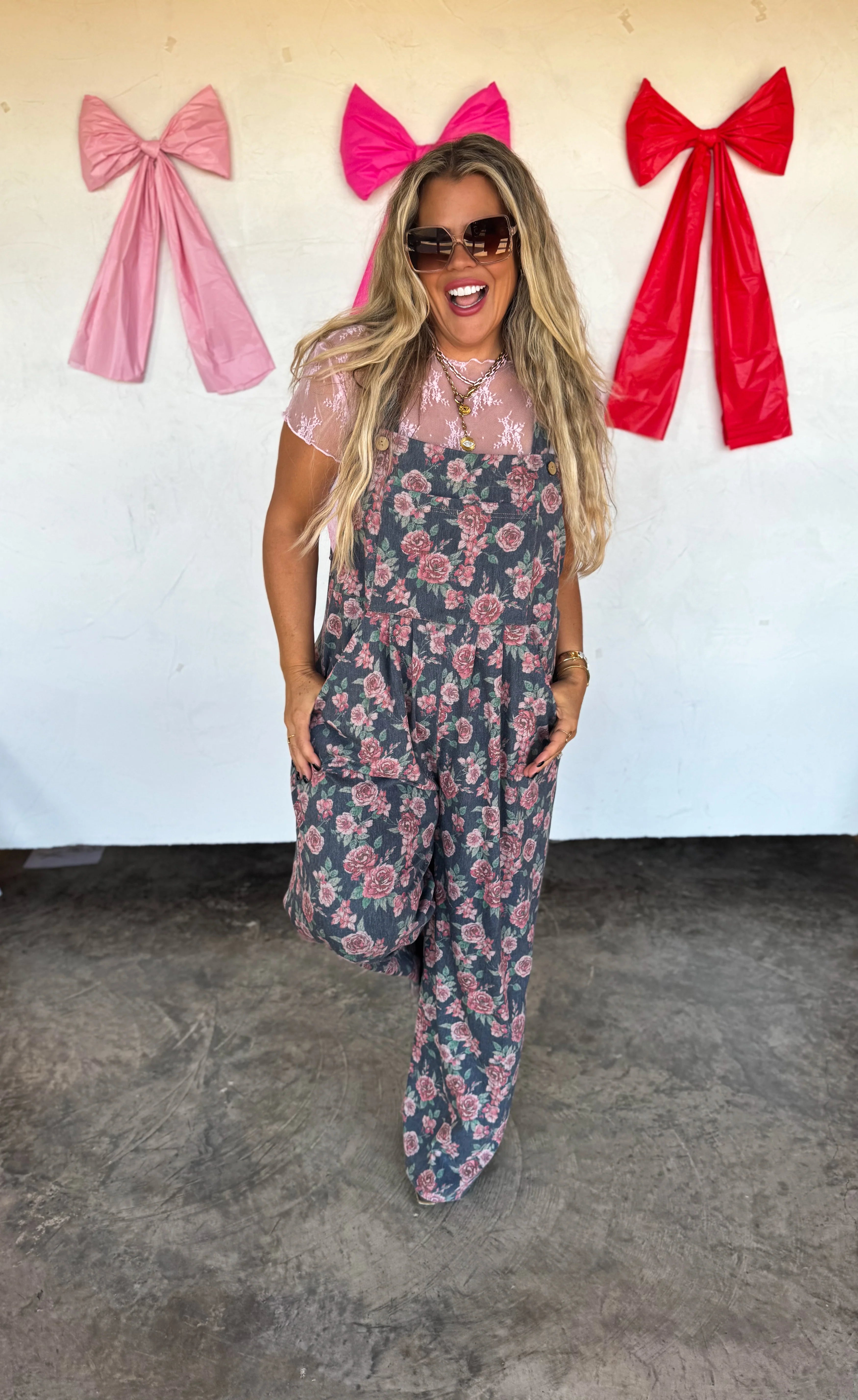 Denim Floral Overalls