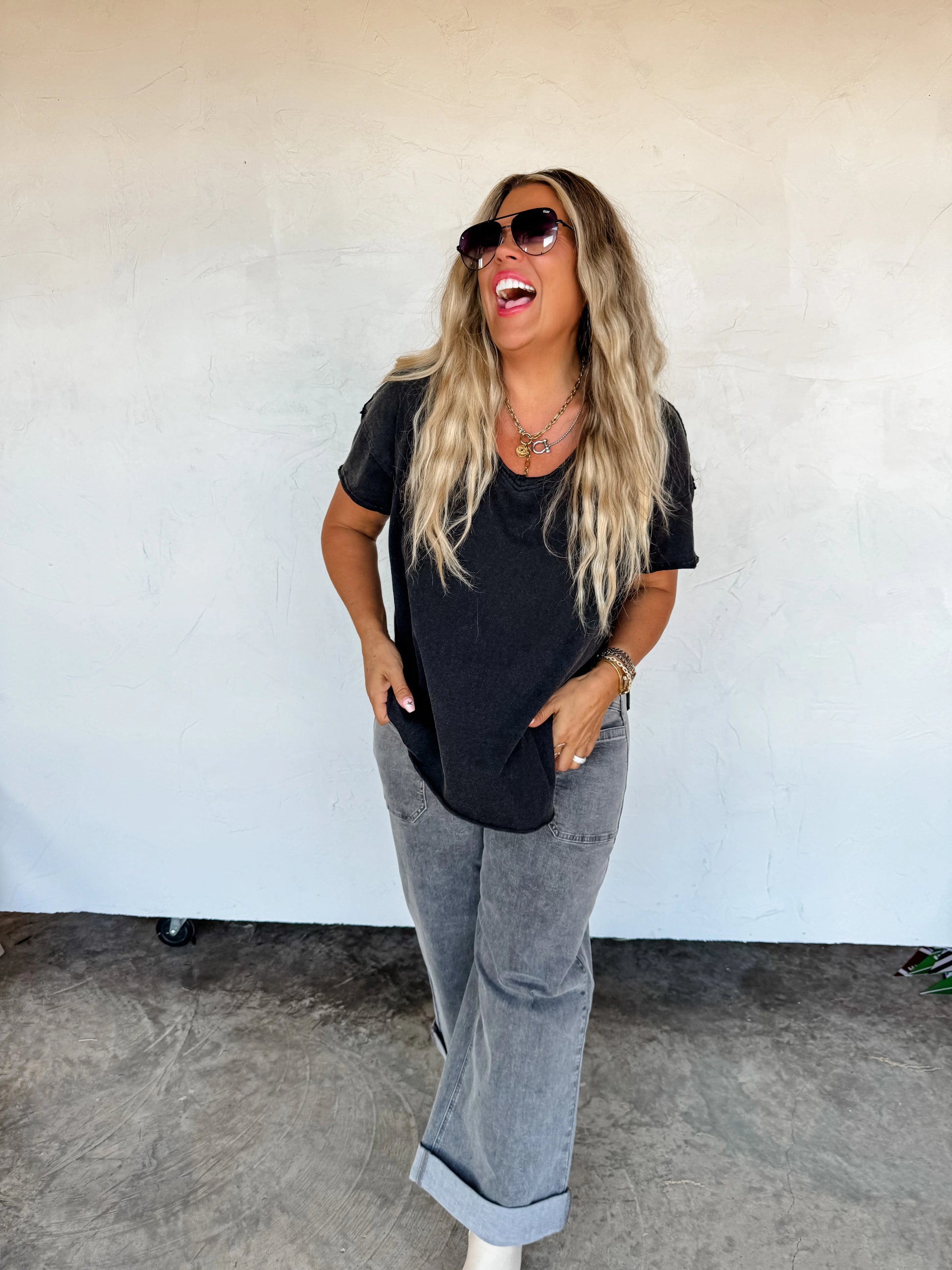 Joey V Neck Washed Cotton Boyfriend Tee