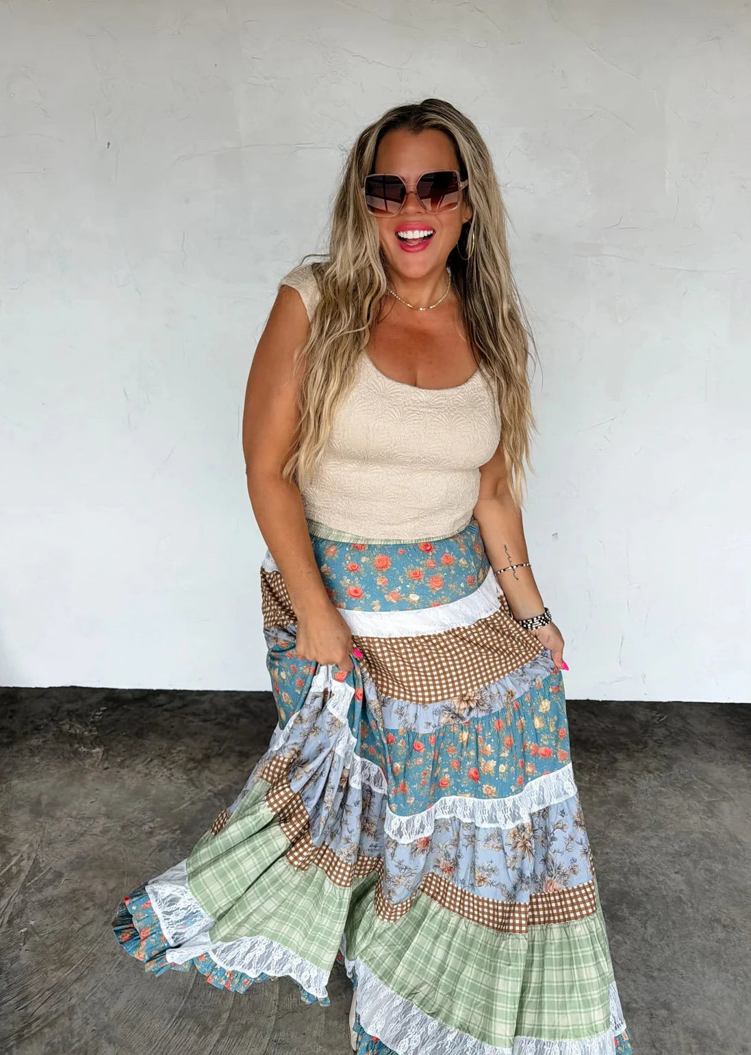 Spring Meadow Patchwork Maxi Skirt