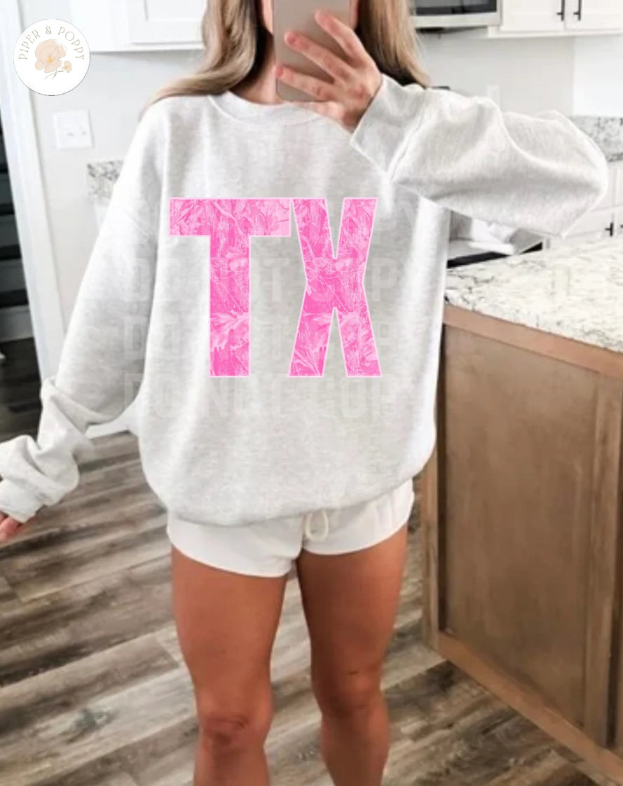 TX Pink Camo Tee or Crew