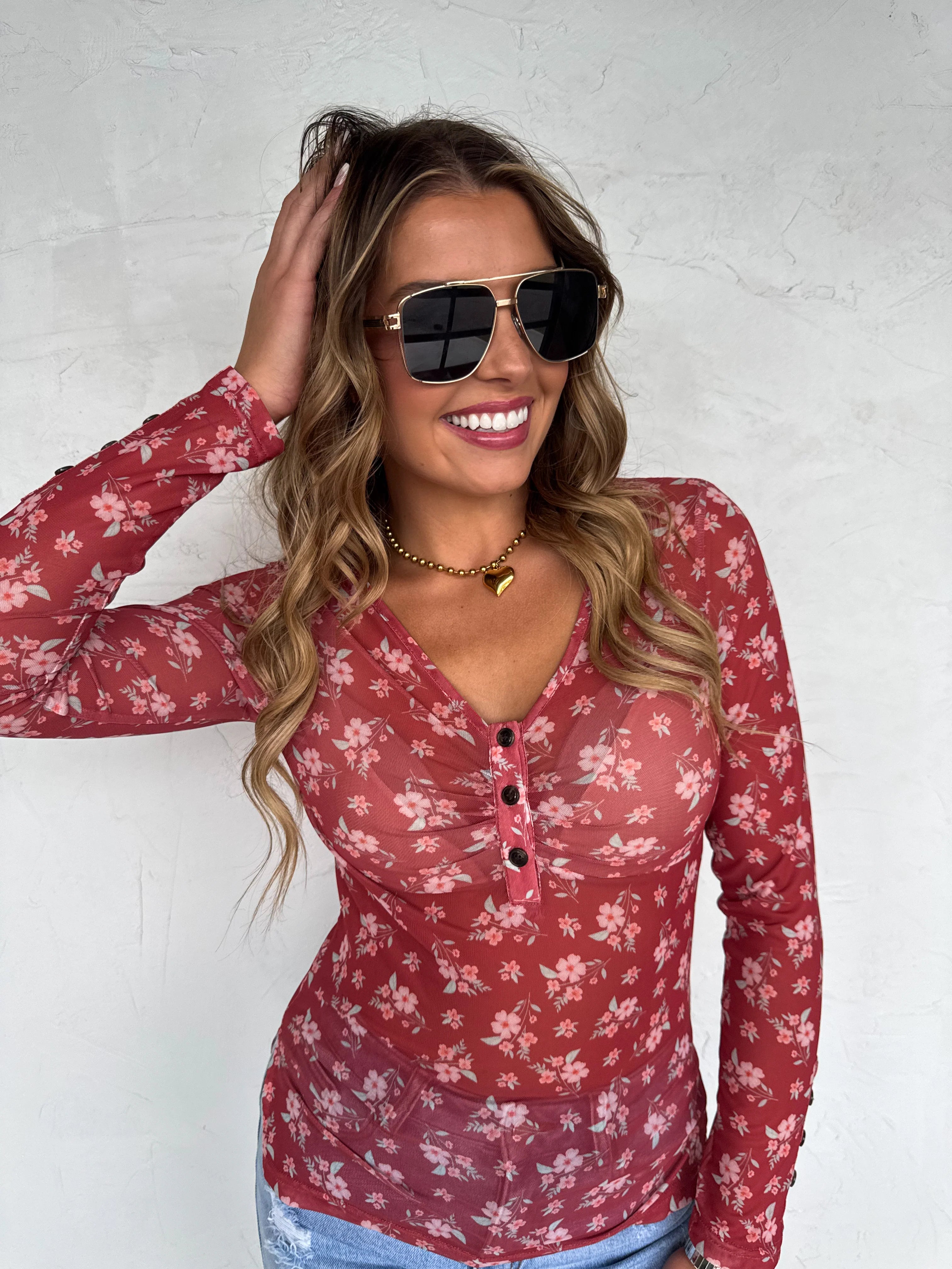 Annie V Neck Mesh Top