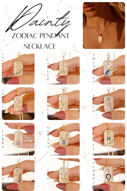 Dainty Zodiac Pendant Cubic Zirconia Necklace