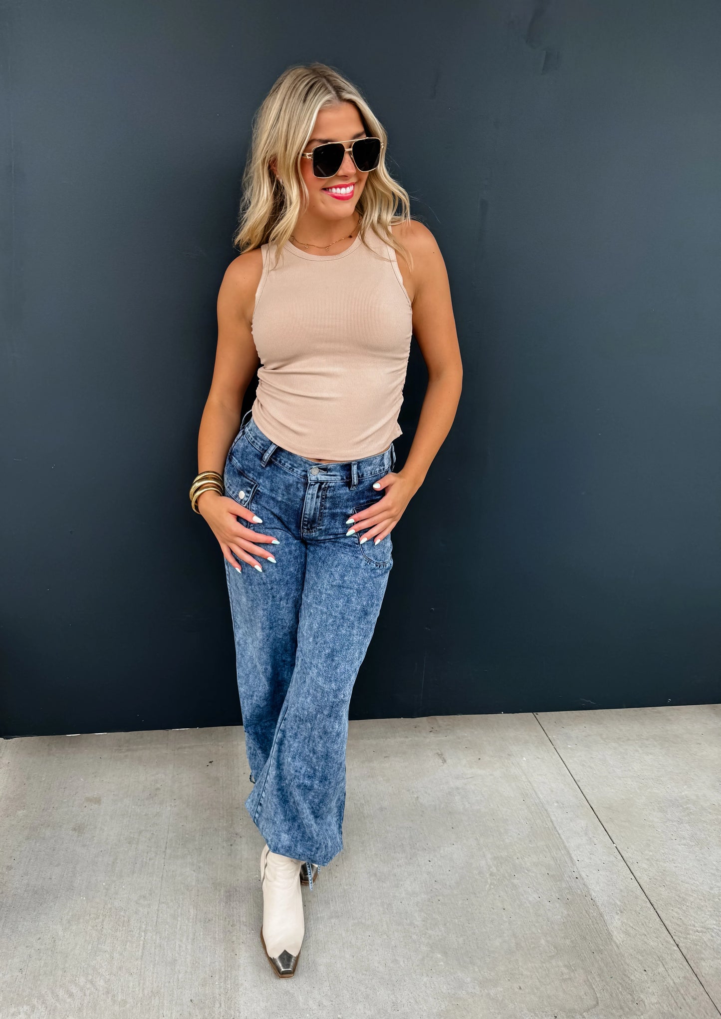 Charlie Cinch Hem Wide Leg Jeans