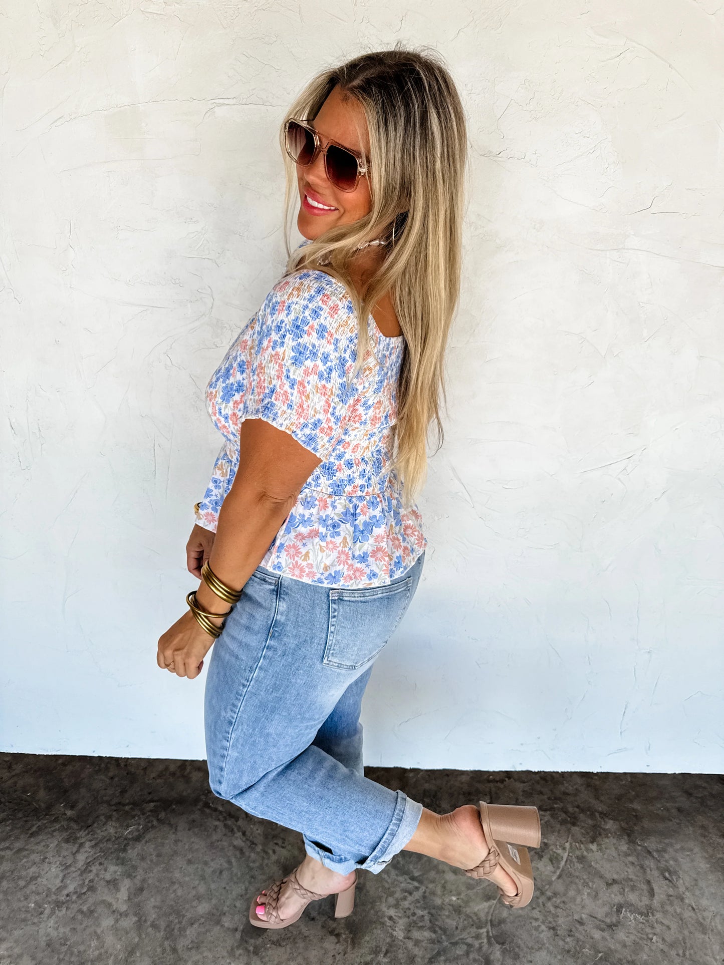 Essie Floral Smocked Top