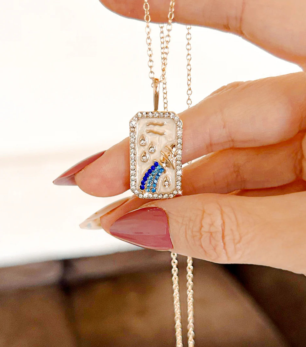 Dainty Zodiac Pendant Cubic Zirconia Necklace