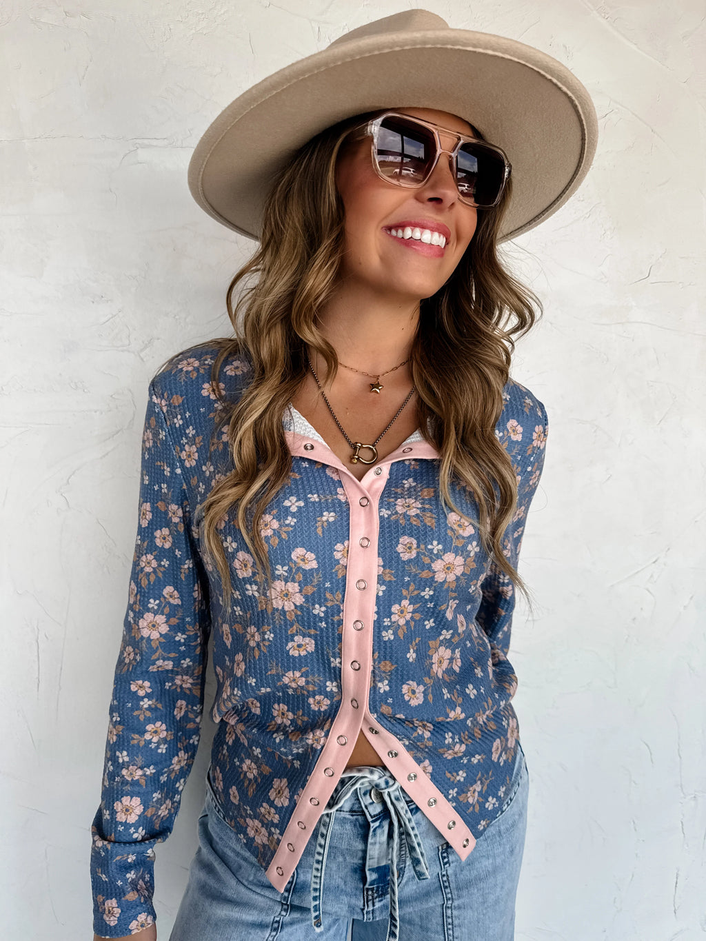 Mabel Snap Button Waffle Top