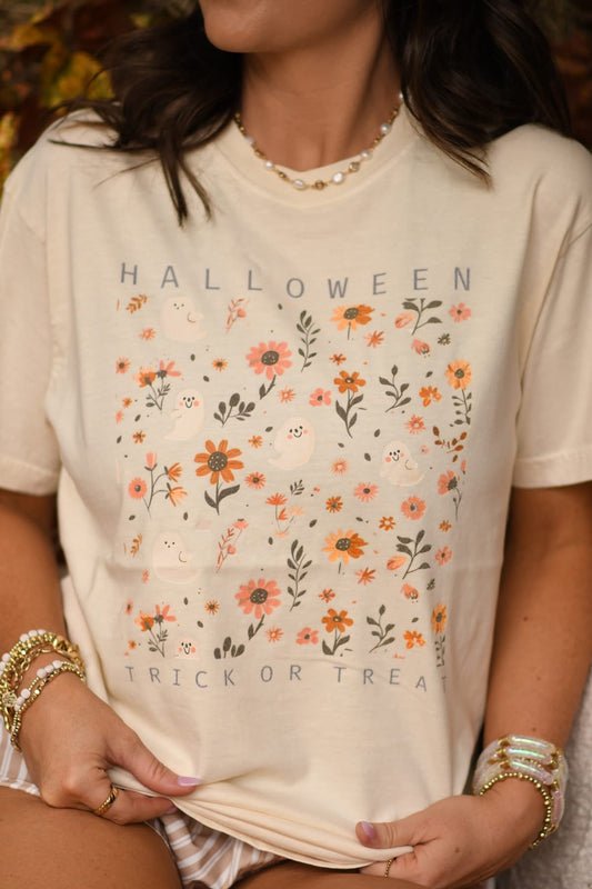 Trick Or Treat Ghost Florals Tee