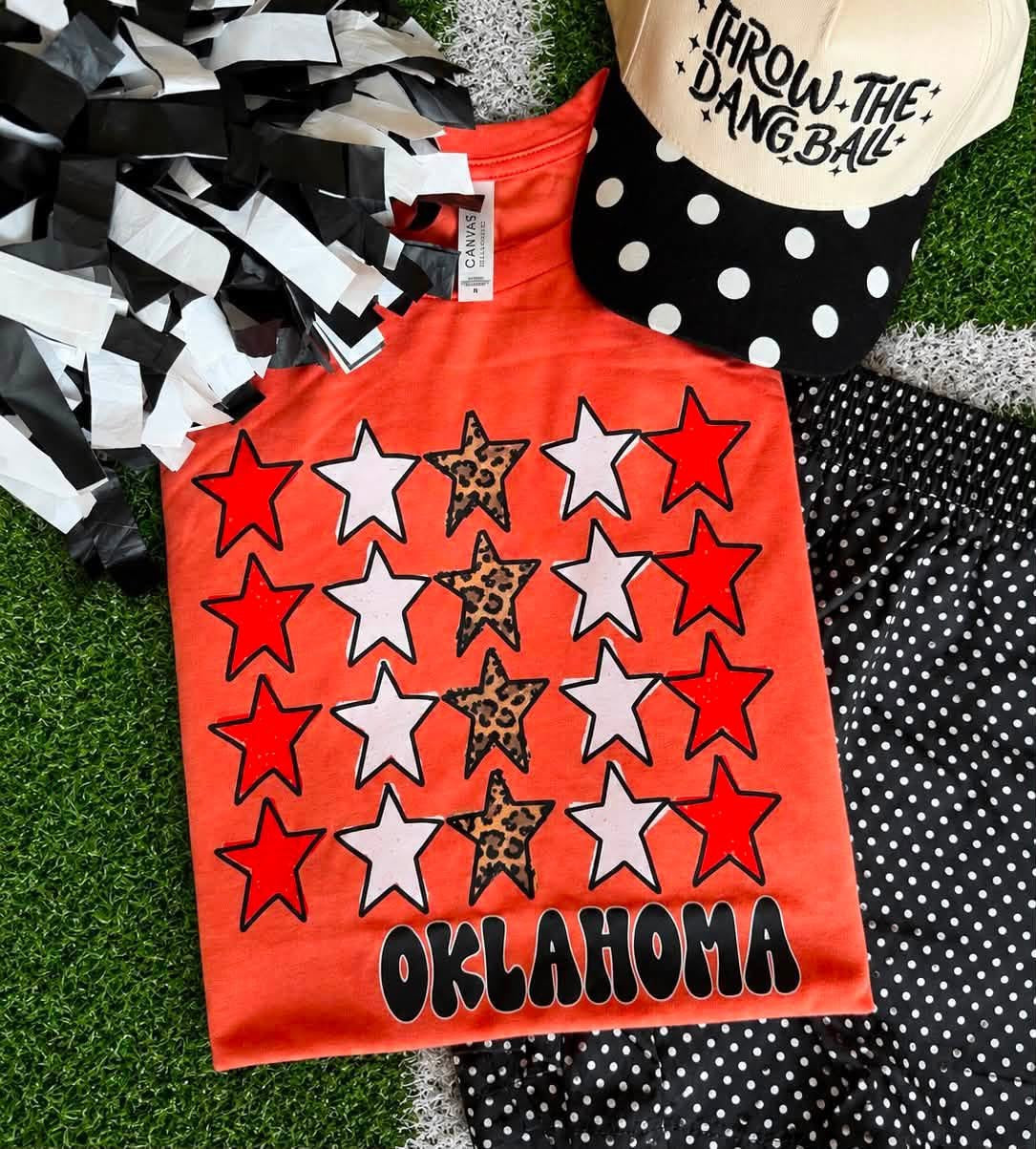 Oklahoma Orange Leopard Stars Tee