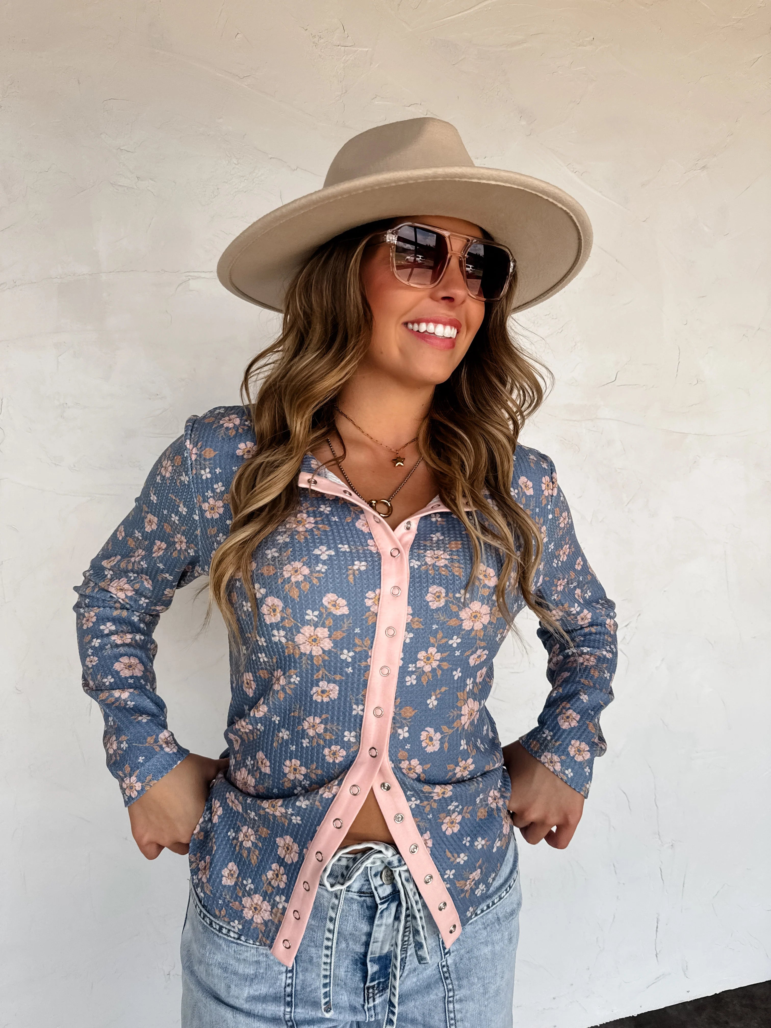 Mabel Snap Button Waffle Top