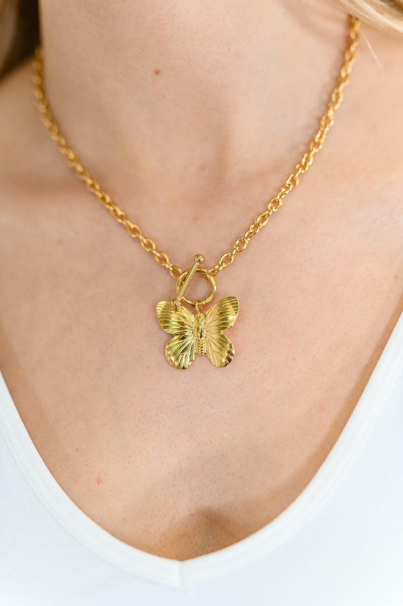 Flutter & Shine Butterfly Pendant Necklace in Gold