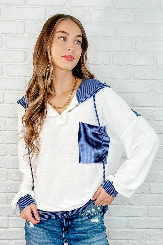 Blue Here for Now Color Block Hoodie