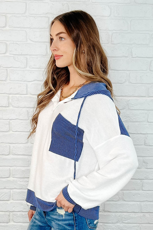 Blue Here for Now Color Block Hoodie