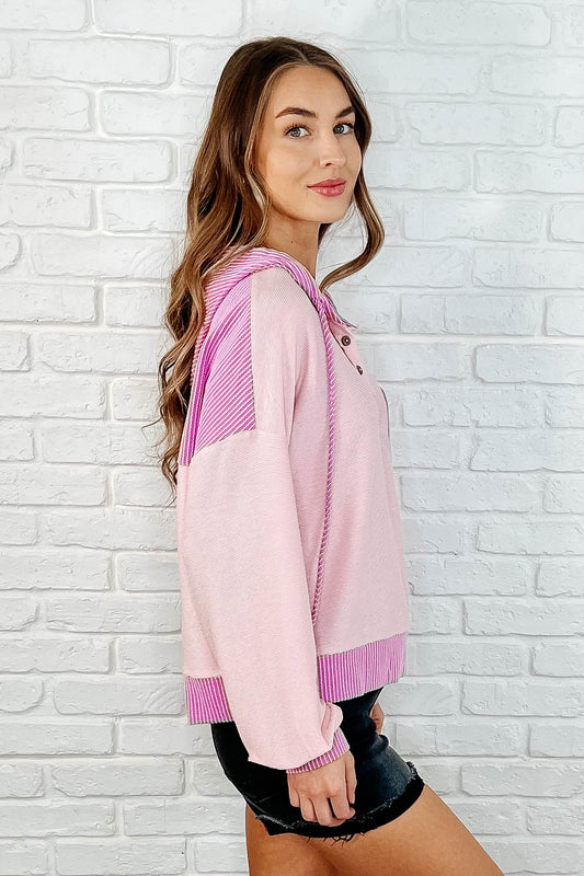 Pink Here for Now Color Block Hoodie