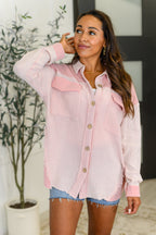 Hot & Unbothered Full Front Button Down Shacket in Pink